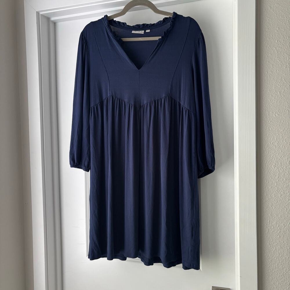 Wonderly Navy Blue Flowy V-Neck Knee Length Bamboo Dress Size Large